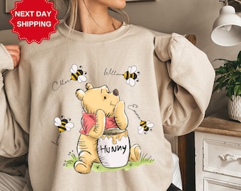 Custom Mama Bear Winnie The Pooh Sweatshirt Mama Est with Kid Name on Chest, Personalized Mom Sweatshirt, Mothers Day Gift for Mom