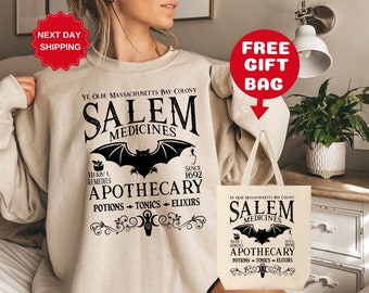 Salem Apothecary Halloween Sweatshirt,Free Gift Bag,Retro Style Halloween Tee,Salem Witches Shirt, Salem Sweatshirt, Salem Since 1692 Hoodie