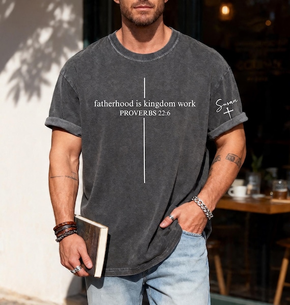 Personalized Christian Dad Shirt, Fatherhood Is Kingdom Work Shirt, Custom Dad Shirt with Kids Names, Comfort Colors Fathers Day Gift Shirt