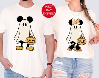 Retro Mickey Minnie Halloween Couple Shirts, Mickey Ghost Shirt, Minnie Ghost Shirt, Spooky Season Shirt, Disney Halloween
