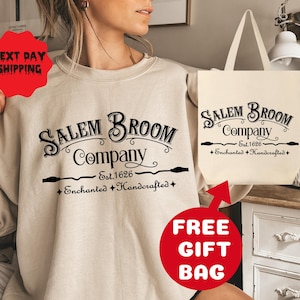 Salem Massachusetts Sweatshirt With Free Gift Bag, Salem Broom Company Hoodie, Salem EST. 1626, Spooky shirt, Witch shirt, Halloween Party