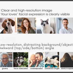 May include: A collage of images showing examples of good and bad photos for online dating profiles. The top row shows examples of clear, high-resolution images with good lighting and angles. The bottom row shows examples of blurry, low-resolution images with distracting backgrounds or awkward angles.