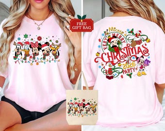 2-Sided Mickey's Very Merry Christmas Party 2026 Shirt, Disney Santa Mickey And Friends Group Christmas Lights Shirt, Disneyland Xmas Tee