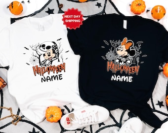 Custom Disney Halloween Family Matching Shirt, Mickey And Minnie Shirt, Halloween Skeleton Shirt,Disney World Shirt, Halloween Gift