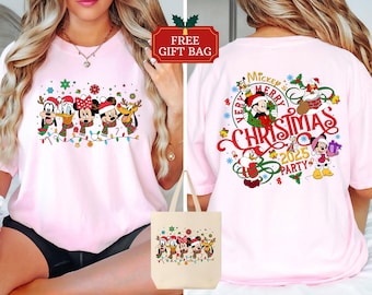 2-Sided Mickey&#39;s Very Merry Christmas Party 2025 Shirt, Disney Santa Mickey And Friends Group Christmas Lights Shirt, Disneyland Xmas Tee