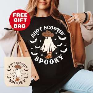 Boot Scootin&#39; Spooky T-Shirt, Halloween Party Tee, Cowboy Ghost, Western Halloween Shirt , Cute Spooky Graphic Tee, Halloween Howdy Shirt