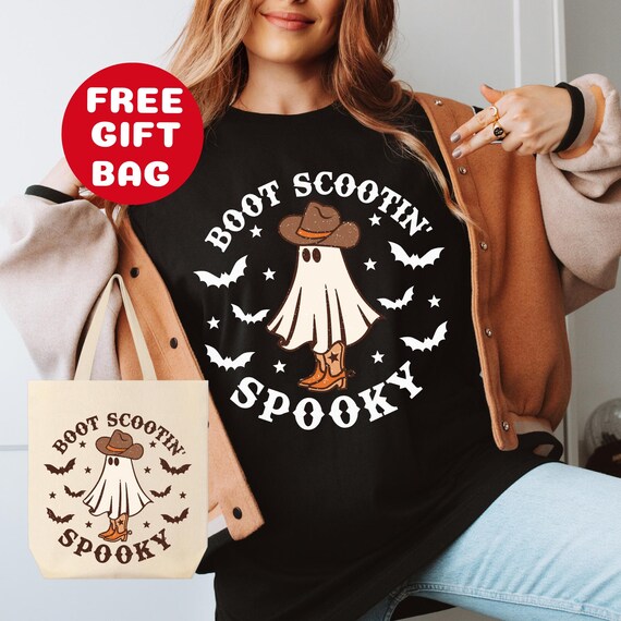 Boot Scootin' Spooky T-Shirt, Halloween Party Tee, Cowboy Ghost, Western Halloween Shirt , Cute Spooky Graphic Tee, Halloween Howdy Shirt