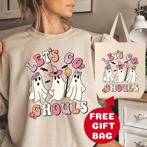 Lets Go Ghouls Sweatshirt with Free Gift Bag, Halloween Sweatshirt, Ghost Halloween Sweatshirt, Funny Ghost Sweater, Retro Halloween Sweater