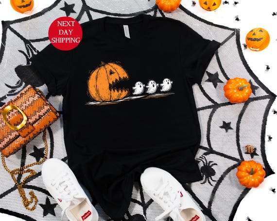 Halloween Pumpkin Eat Ghost Shirt, Funny Halloween Shirt, Halloween Gamer Gift, Halloween Party Tee, Pumpkin Pac Man Shirt, Spooky Ghost Tee