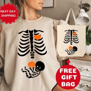 Skeleton Halloween Maternity Sweatshirt, Funny Pregnancy Announcement Shirt 2025, Pregnant Women Costume, Fall New Mom Sweater, Mommy to Be