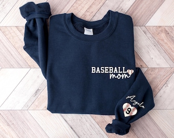 Personalize Baseball Mom Kids Name On Sleeve Sweatshirt, Mom Baseball Sweater, Baseball Mama Shirt, Gift for Baseball Mom, Baseball Season