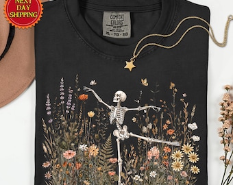Comfort Colors Skeleton Dancing Arabesque Wildflower Botanical Floral Cottagecore Nature Lover Illustrative Women's T-shirt
