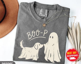 Boo-p Ghost Dog Comfort Colors T-Shirt, Funny Halloween Dog Mom Shirt