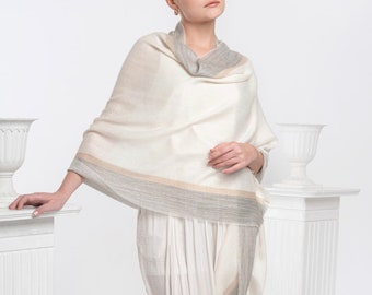 Leichte, Seide und Alpaka Schal Wrap-Off White & Grau