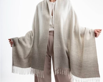 100% Baby Alpaka Schal -Pashmina Wrap Camel oder Grau Ombre