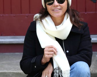 Alpaka Wolle Fransen Schal - Off White