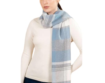 Gebürsteter Baby Alpaka karierter Schal - Blau & Grau