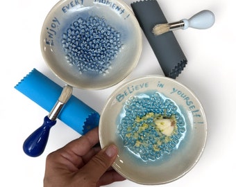 Garlic Grater with positive sign, Ginger Grater , Ceramic Grater, Kitchen Gadget, Handmade,  silicone garlic peeler and picking brush.