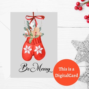 Cartolina di buon Natale, carta digitale guanti rossi,
