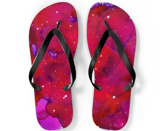 Stunning Red Sky & Starry Night inspire Flip Flops, beautifully designed from original watercolor, wear art on your feet."