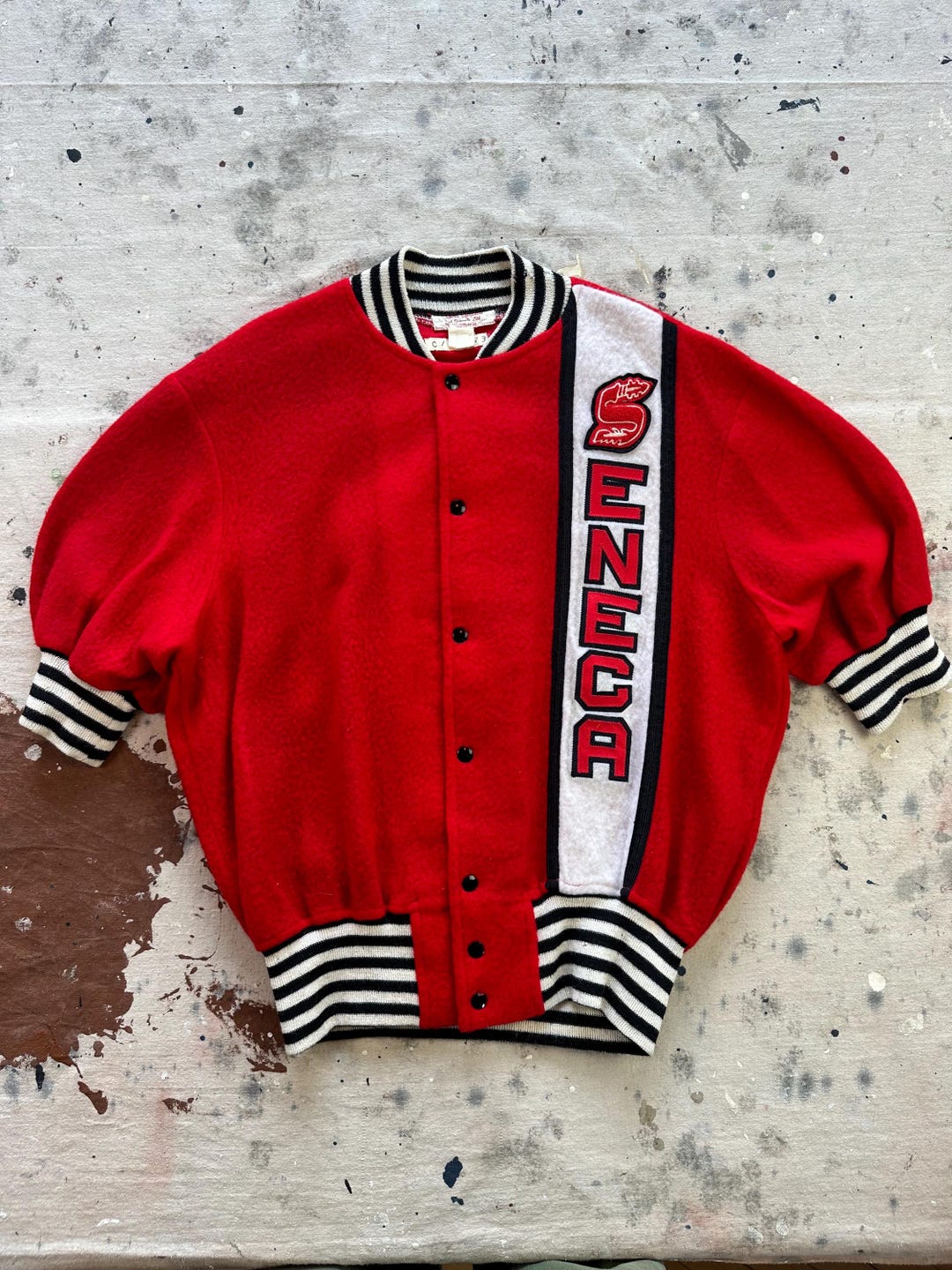 Seneca Reds Vintage 1960s Seneca College Striped Red Fleece Warm-up Sweatshirt ...