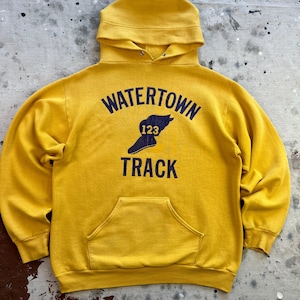 Vintage 1970s Russell Athletic Watertown Track Yellow Hoodie Sweatshirt