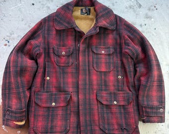 Vintage 1950s WOOLRICH Woolen Mills Red Plaid Hunting Mackinaw