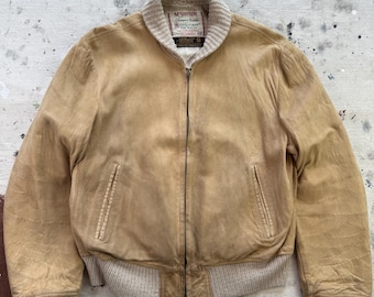 1950s Appalachian Tan Suede Bomber Jacket / Vintage 50's Real