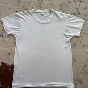 ヴィンテージ 1980年代 無地 ホワイト シアーズ ポリエステル混紡 アメリカ製 Tシャツ - XL