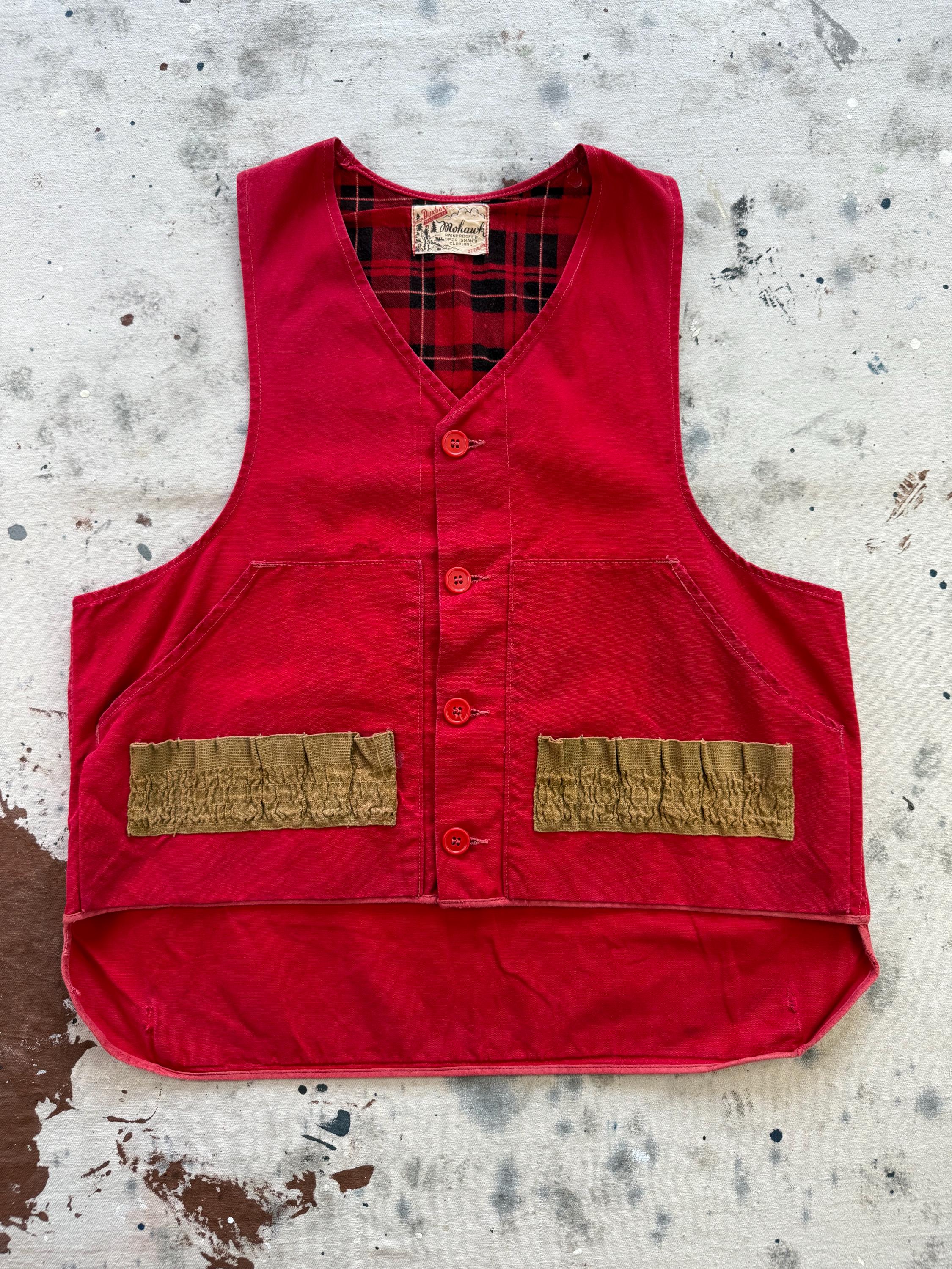 Vintage 1950s Duxbak Mohawk Red Canvas Hunting Vest - Medium 