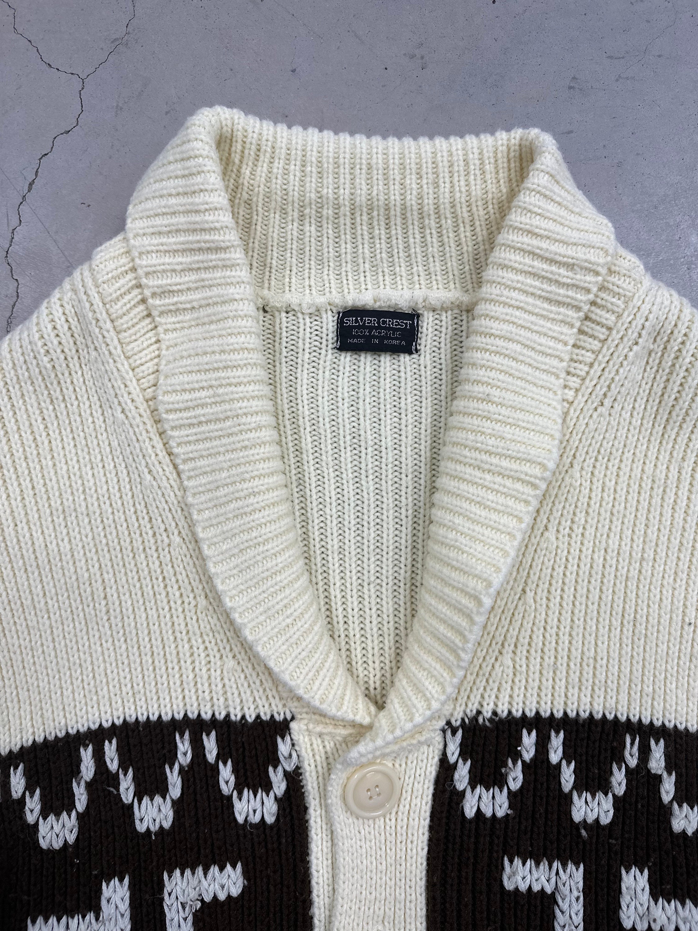 Vintage 1980s Western Acrylic Shawl Knit Cardigan Sweater - Medium 