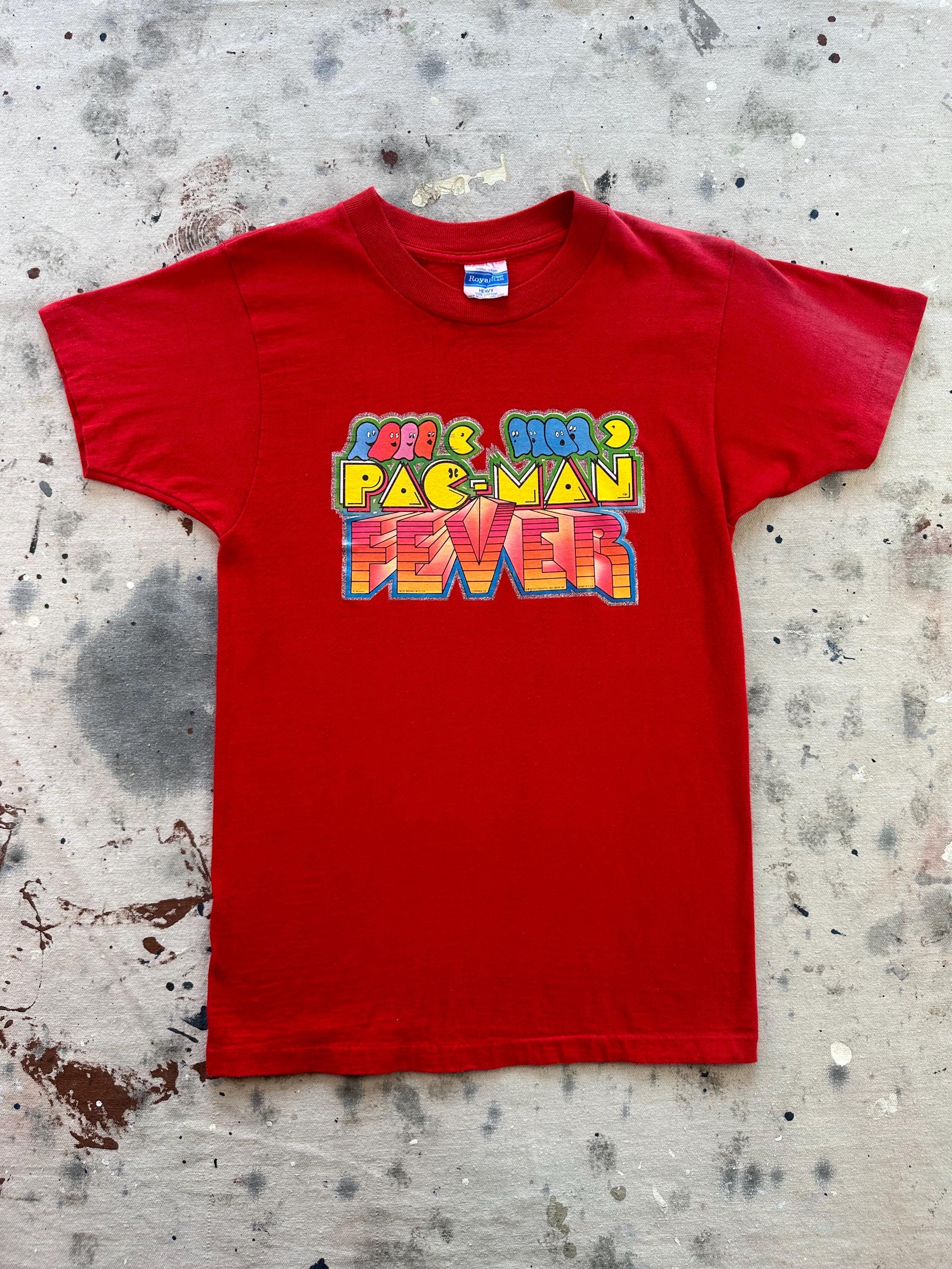 Vintage 1980s Pac-Man Fever Iron On Red Royal First Class T-Shirt, image size:2250x3000