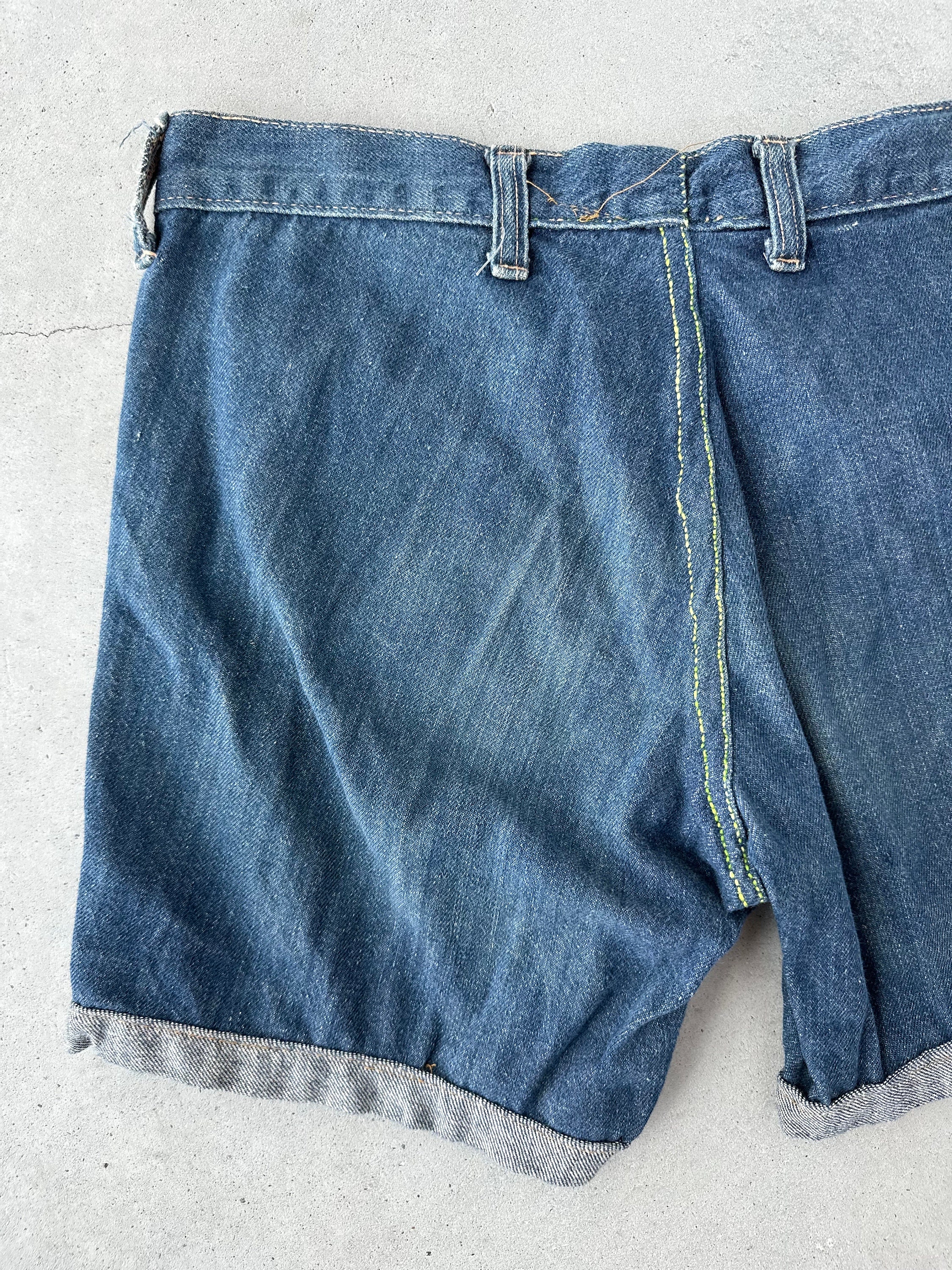 【BAON】Cochatine Denim Short Pants Vintage 1970s Hillbilly Denim Cuffed Low-rise Jean Shorts