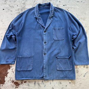 Chaqueta formal de trabajo francesa europea vintage de los años 70, de algodón descolorido, estilo Bleu de Travail