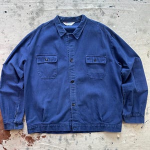 Vintage 1980s European Italienische Arbeitskleidung FIAL Schwere Blaue Baumwolljacke mit 2 Taschen