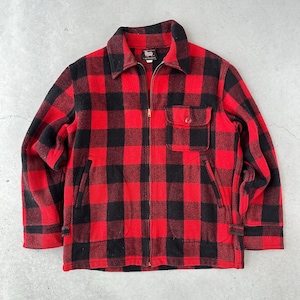 Vintage 1950s Woolrich Buffalo Plaid D-Pocket Wool Hunting Shirt Jacket