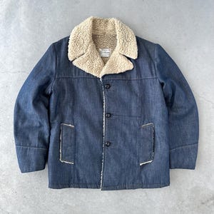 Chaqueta vaquera vintage de lavado oscuro con forro de sherpa de Raritan Sportswear, años 70