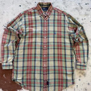 Camicia vintage anni '90 Polo Ralph Lauren Madras Plaid in cotone Oxford con bottoni - Taglia M