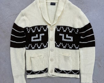 Klasyczny sweter z dzianiny Western Acrylic Shawl Cardigan z lat 80. XX wieku