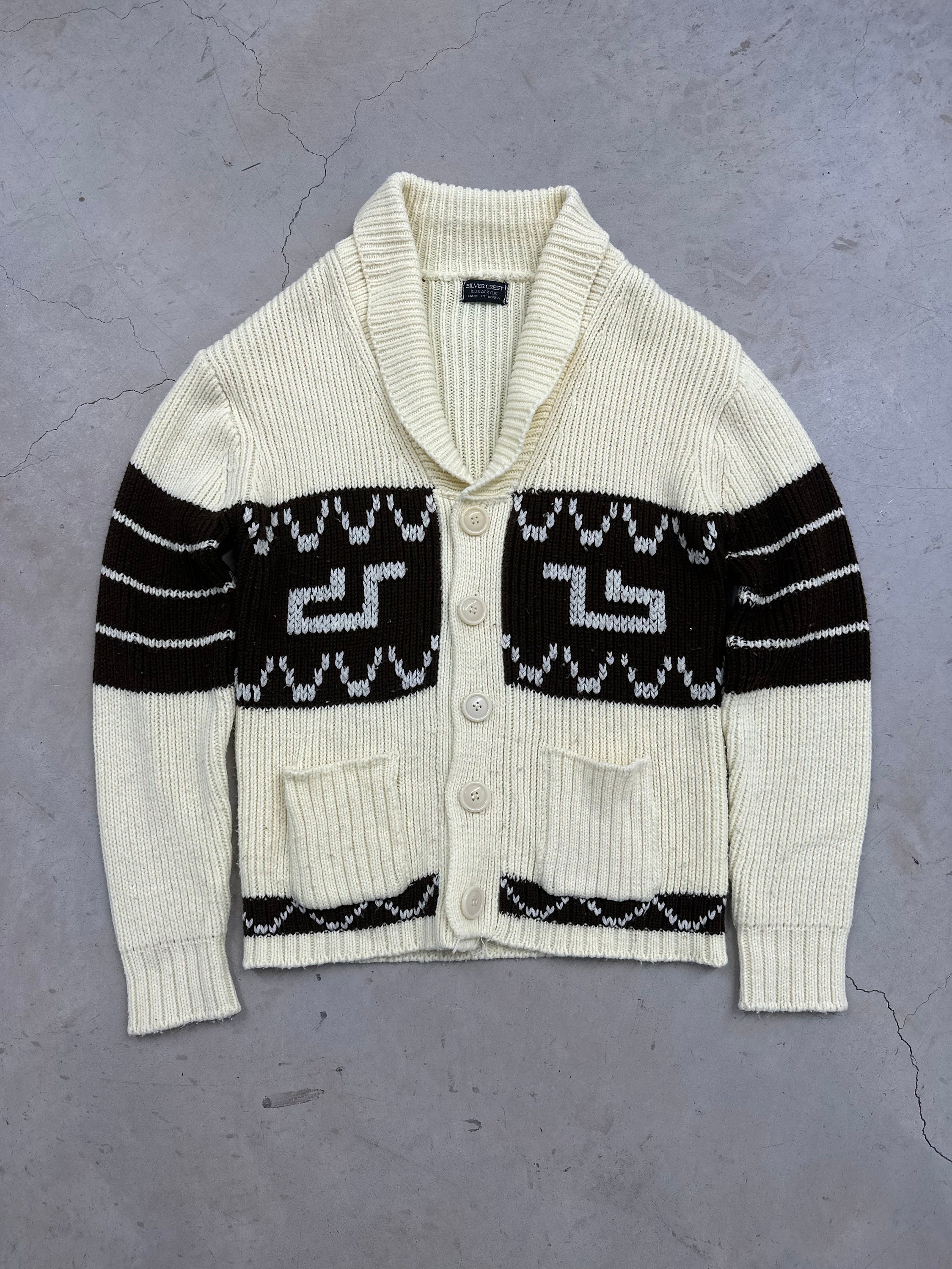 Vintage 1980s Western Acrylic Shawl Knit Cardigan Sweater - Medium 