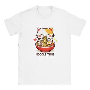 Kawaii Cat Eating Noodles T-Shirt | Cute Japanese Ramen Tee | Funny Cat Lover Gift | Adorable Anime Style Shirt