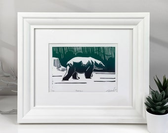 Stoic Polar Bear print relief art print gift for animal lover gift for friend handmade hand-pressed linocut