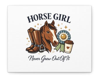 Leinwanddruck Pferd Mädchen | Vintage Pferde Illustration, lustiges Geschenk für Mädchen und Jungen