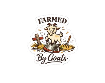 Pegatina "Cultivado por cabras" / meme simpático de ganso tonto, ilustración de granja vintage