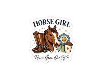 Pegatina de chica caballo / ilustración de caballo vintage, humor animal sano