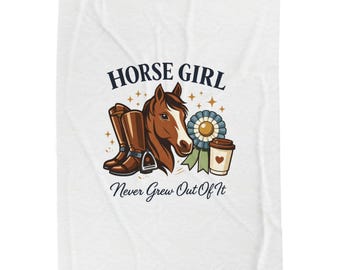Manta de peluche de chica caballo / caballo vintage, humor infantil, meme sano
