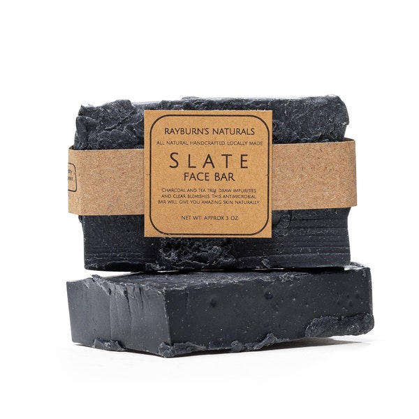 Slate Face Bar all natural organic cold process soap bar with tea tree essential oil unique gift and party favor