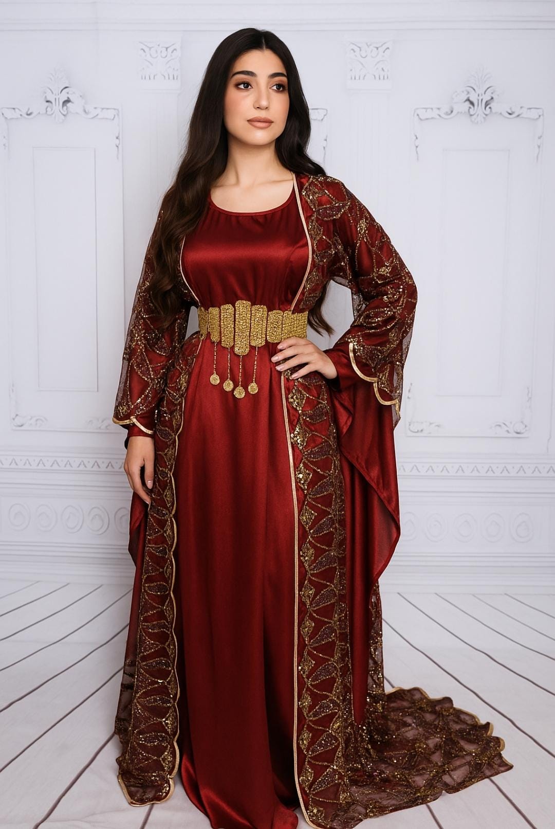 knee length dresses for ladies Elegant Nude Kurdish Dress – 3-Piece Traditional Kurdish Wedding Outfit main image 1