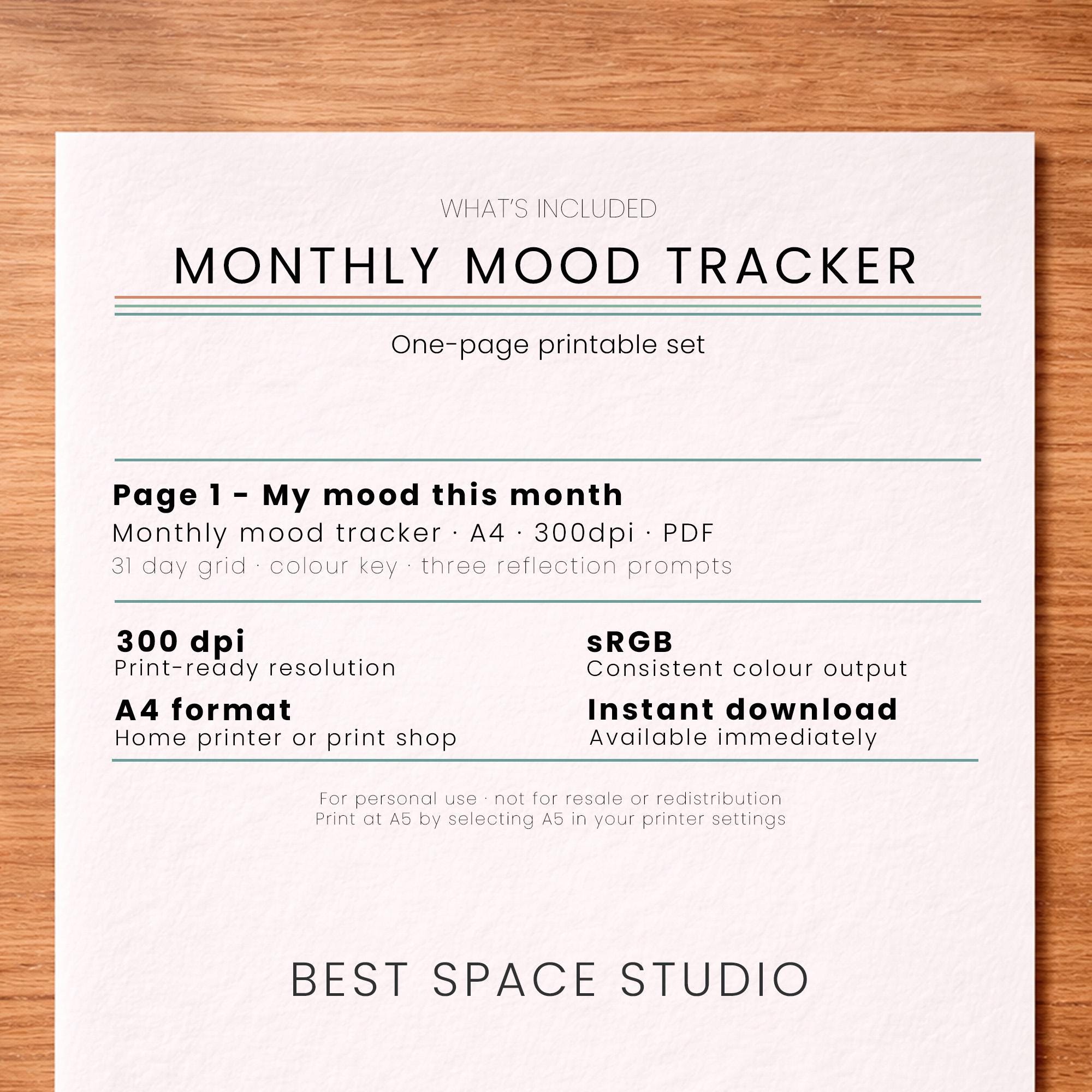 Monthly Mood Tracker Printable | Mental Health Journal | Mood Calendar ...