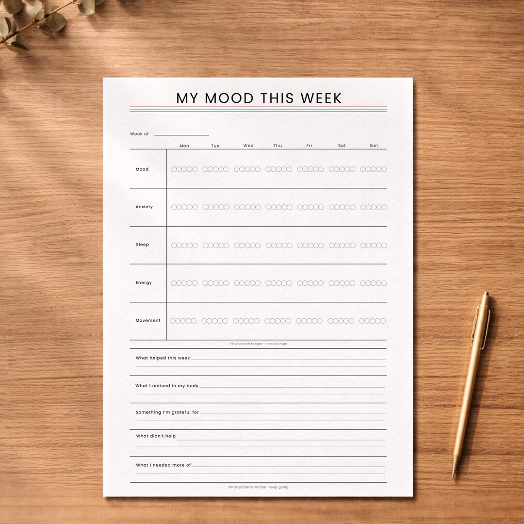 Weekly Mood Tracker Printable | Mental Health Journal (A4 PDF) - Etsy